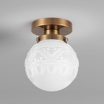 Semi Flush Mount Ceiling Light, Modern Globe Milk Glass Ceiling Light Fixture, Vintage Small Brass Gold Hallway Light