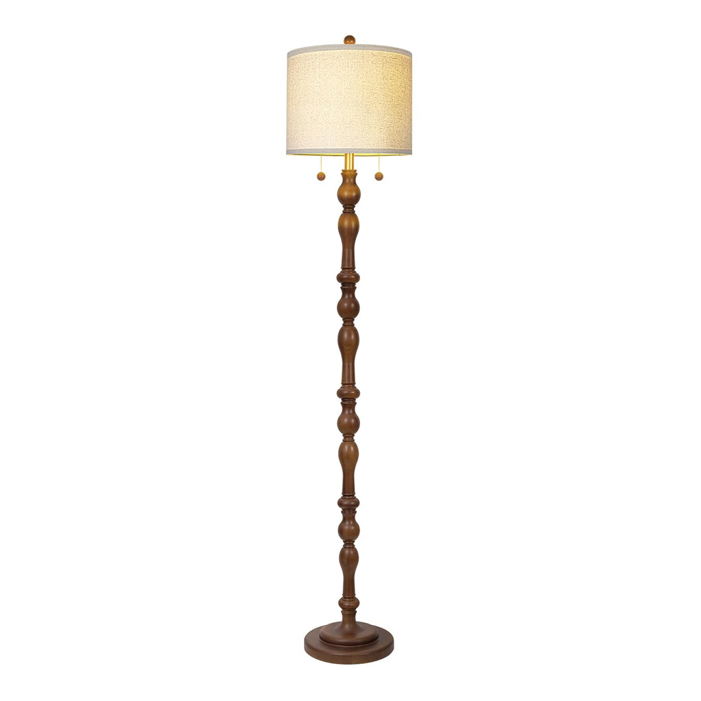 65.5" Natural Real Wood Floor Lamp with Dual Pull Chains Switch
