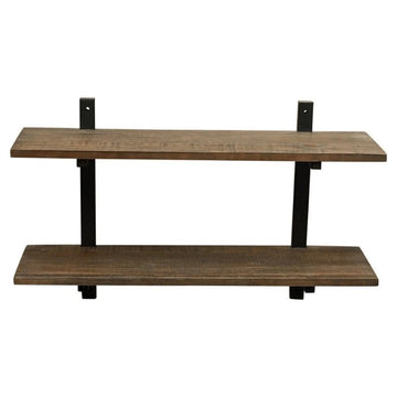 Pomona 36 in. Wide Metal and Solid Birch Wood Wall Shelf, Brown, Rustic Industrial Modern Farmhouse Home Decor
