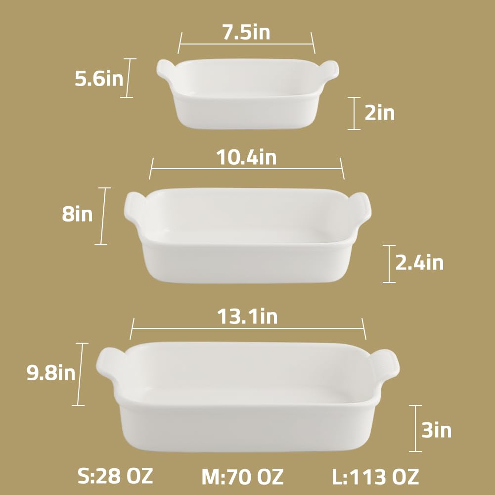 Baking Pans Set, Ceramic 9x13 Baking Dish with Handle, Rectangular Casserole Dishes for Oven, Bakeware Sets of 3