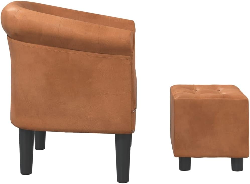 Modern Lounge Chair and Ottoman — Brown Faux Leather