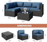 5-Piece Wicker Outdoor Patio Furniture Set - Conversation | Aegean Blue with Thick Cushions for Backyard, Garden & Porch