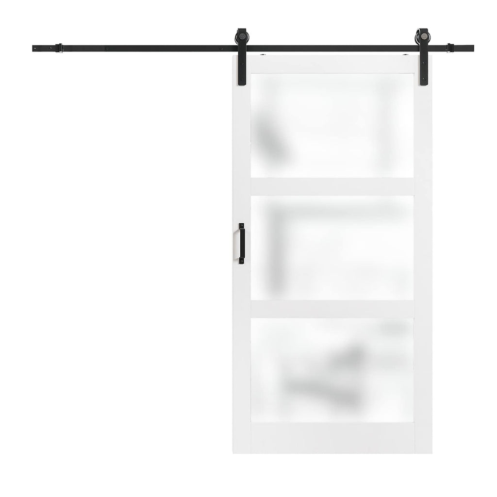 Frosted 3 Panel Glass Sliding Barn Door 42''×84'' Barn Door, Hardware Kit Included, Assembly Needed, Water-Proof PVC