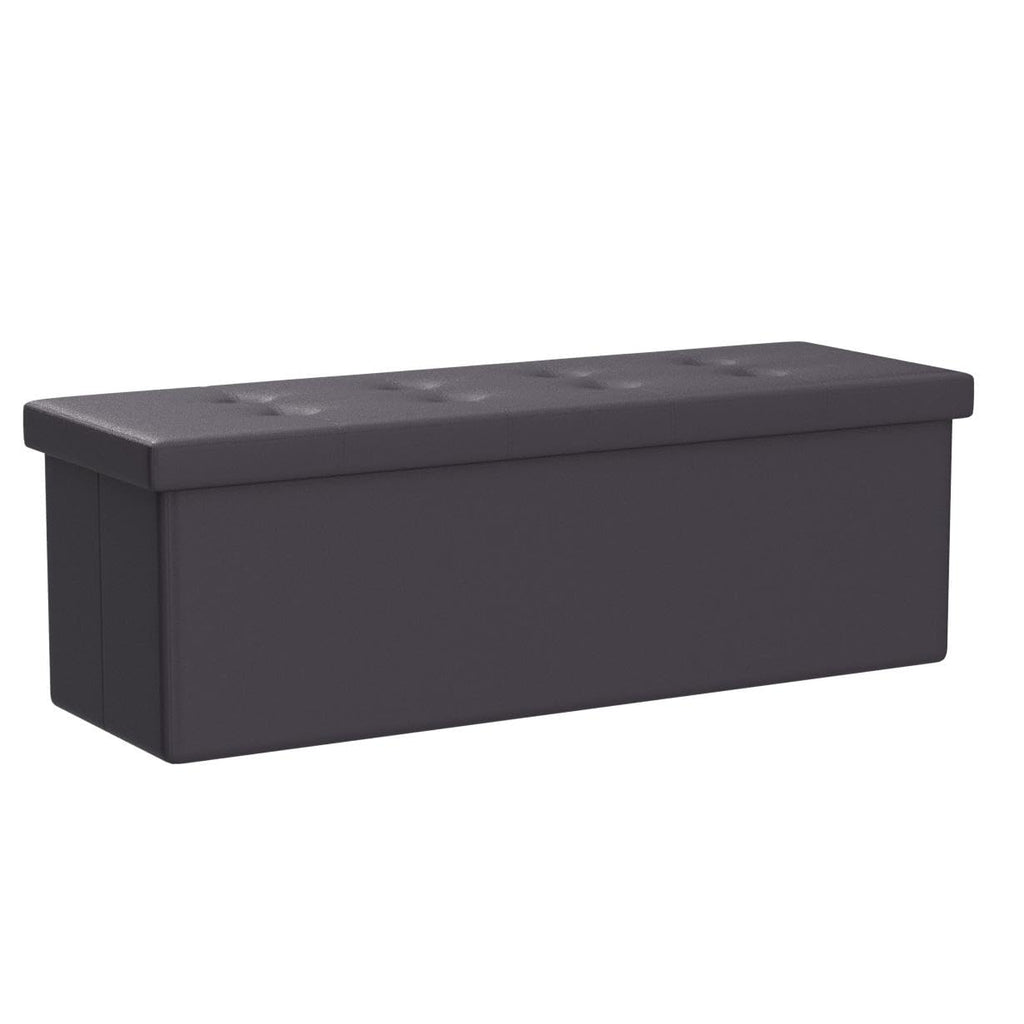 Folding Storage Ottoman Faux Leather Large Bench Foot Rest Pouffe Box Stool Seat Folding Storage Box, Black (Black)