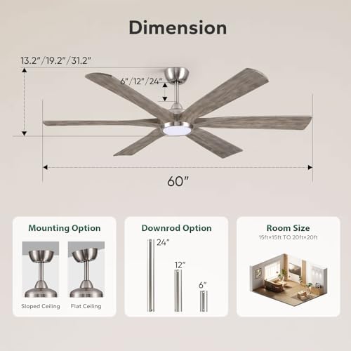 Savey'Sley 60" Ceiling Fan with LED Light and Remote - Gray