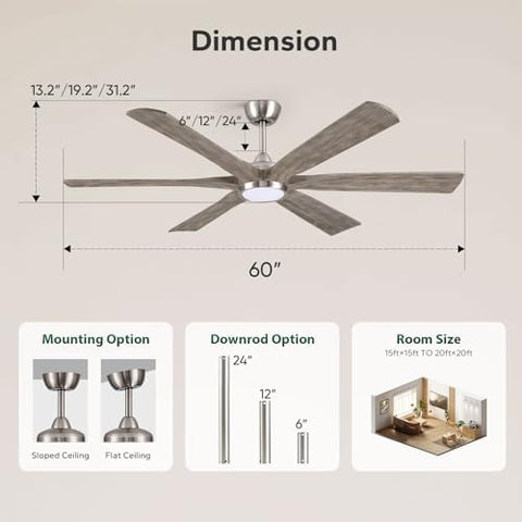Savey'Sley 60" Ceiling Fan with LED Light and Remote - Gray