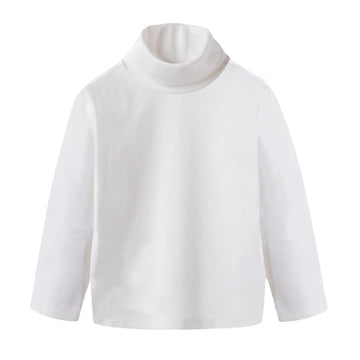 Toddler Baby Girl Boys Basic Solid Color Turtleneck T-Shirt Kid Cotton Long Sleeve Pullover Blouse Top White