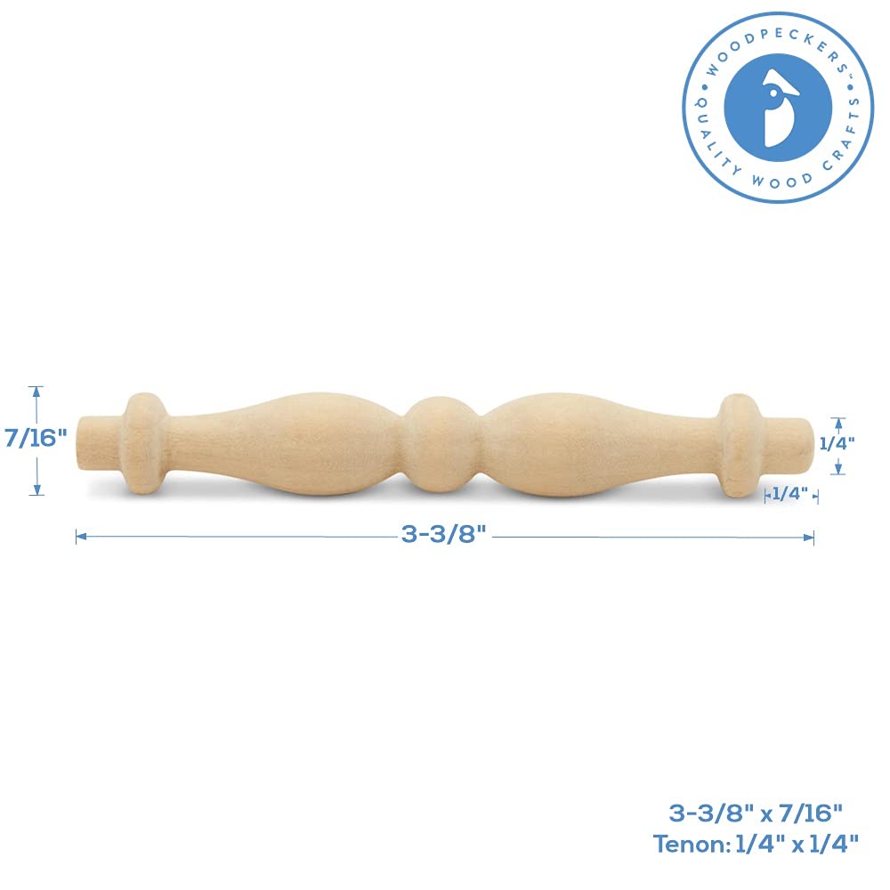 Wooden Baluster Spindles 3-3/8", Pack of 100 Wood Spindles for Crafts, Woodworking, and Furniture
