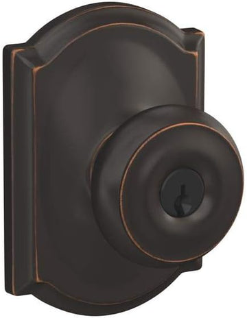 Georgian Keyed Entry Door Knob, Interior/Exterior, Aged Bronze