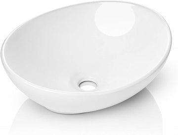 Kichae Oval Vessel Sink 16"x13" Modern Bathroom Vessel Sink Above Counter Egg Oval Shape White Porcelain Ceramic