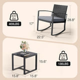 3-Piece Rattan Outdoor Patio Furniture Set - Rocking | Grey for Backyard, Garden & Porch