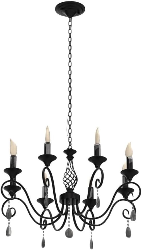 Chandeliers,8-Light French Country Crystal Candle Chandelier,Industrial Black Vintage Pendant Light Fixture Hanging Lights for Living Room Kitchen Dinner Room Island Kitchen A109-B07ZFJM84Z