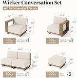 Rattan Outdoor Patio Furniture Set | Beige All-Weather Resistant with Thick Cushions for Backyard, Garden & Porch