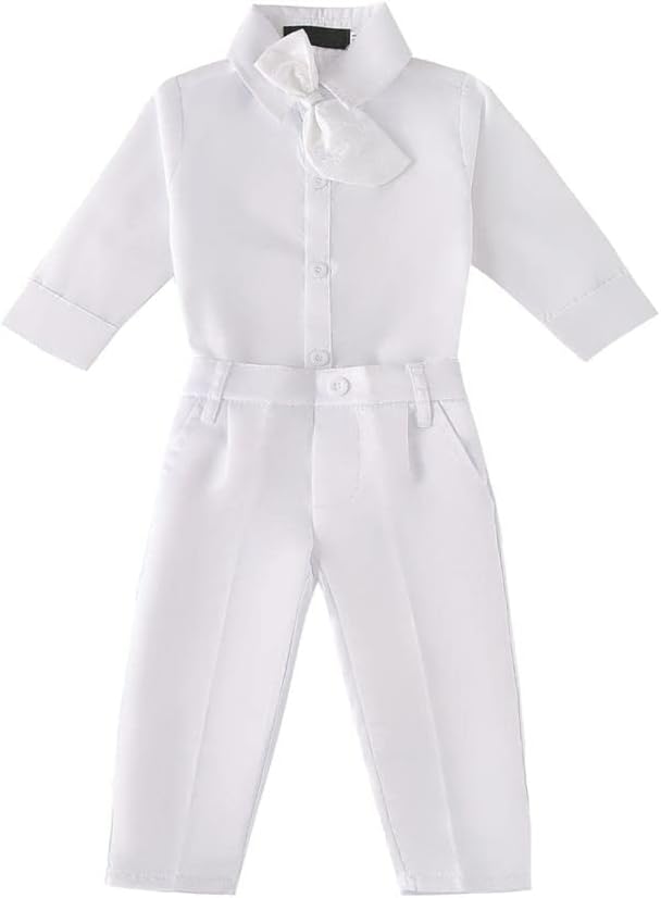 Infant Baby Boy Christening Baptism Outfit White Suit 5 Pieces Clothing Set with Bonnet Hat to