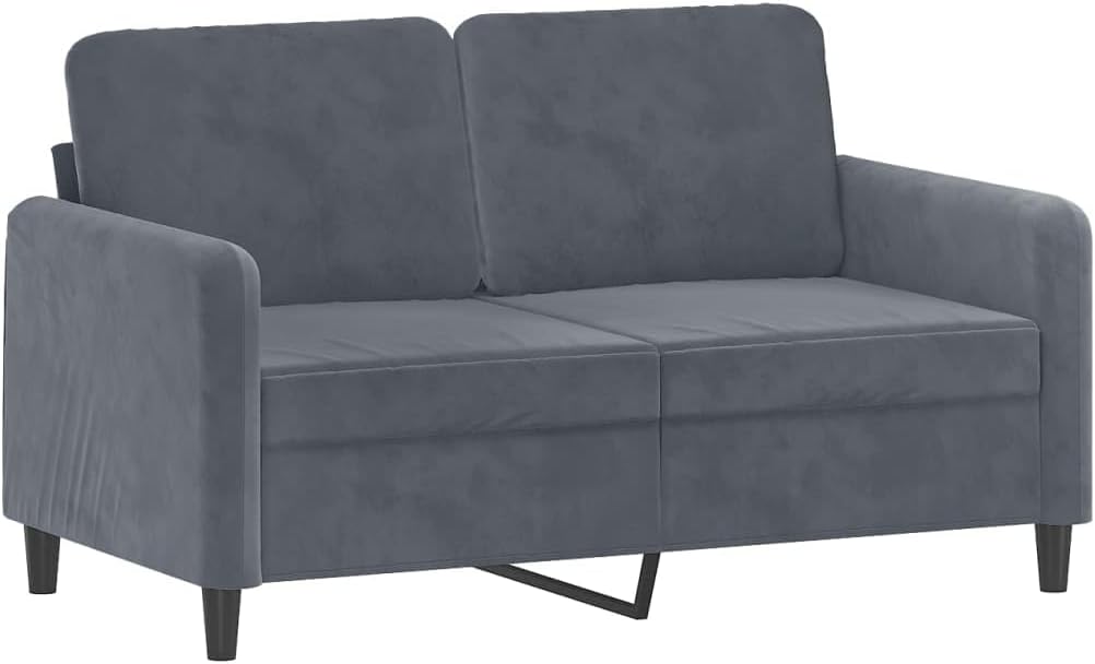47.2 Inch Velvet 2-Seater Sofa Dark Gray with Metal Frame, Small Couch with Thick Padded Seats and Back Pillows