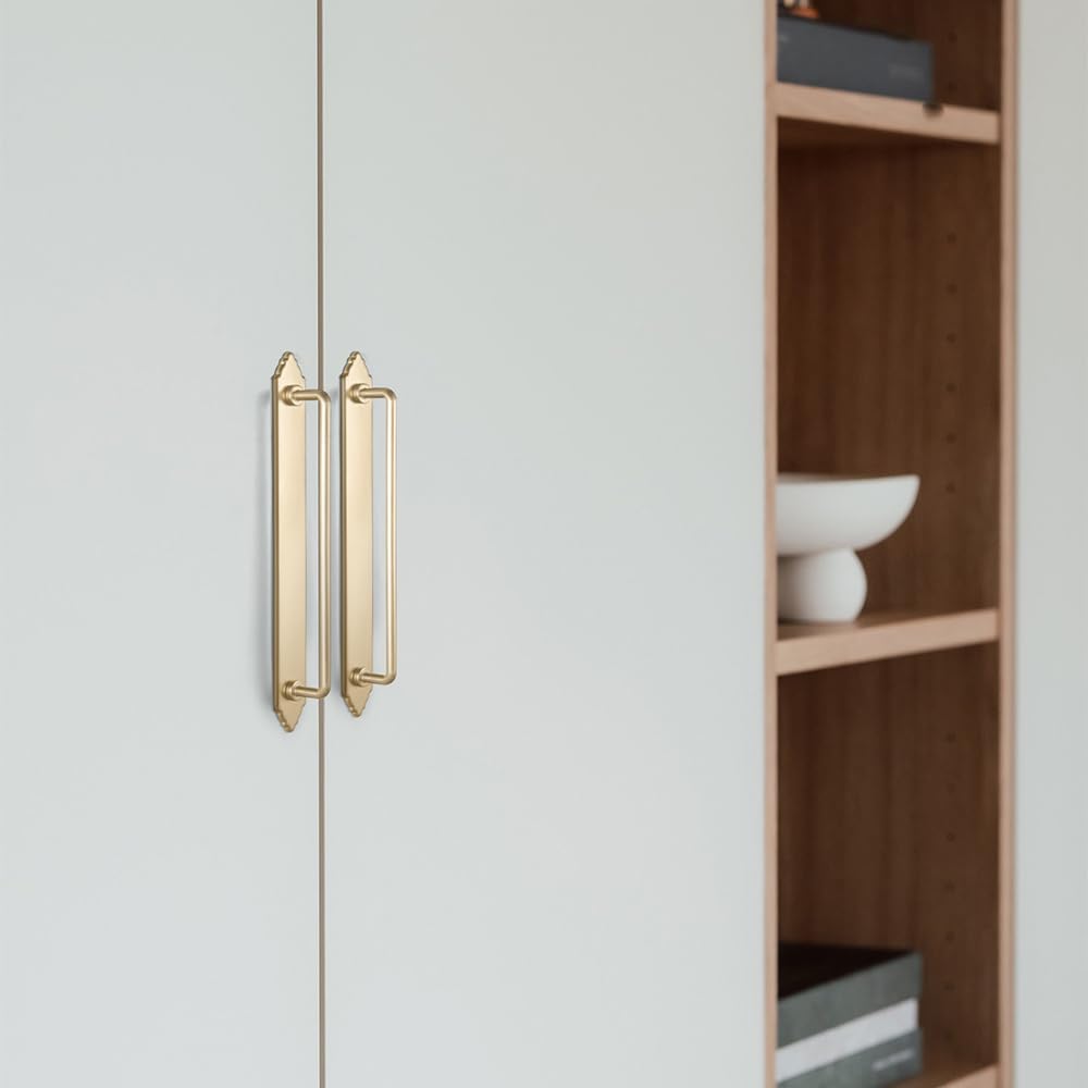Champagne Bronze Cabinet Pulls with Crown Crest Backplate, 7 9/16 Inch Modern Zinc Drawer Handles for Furniture