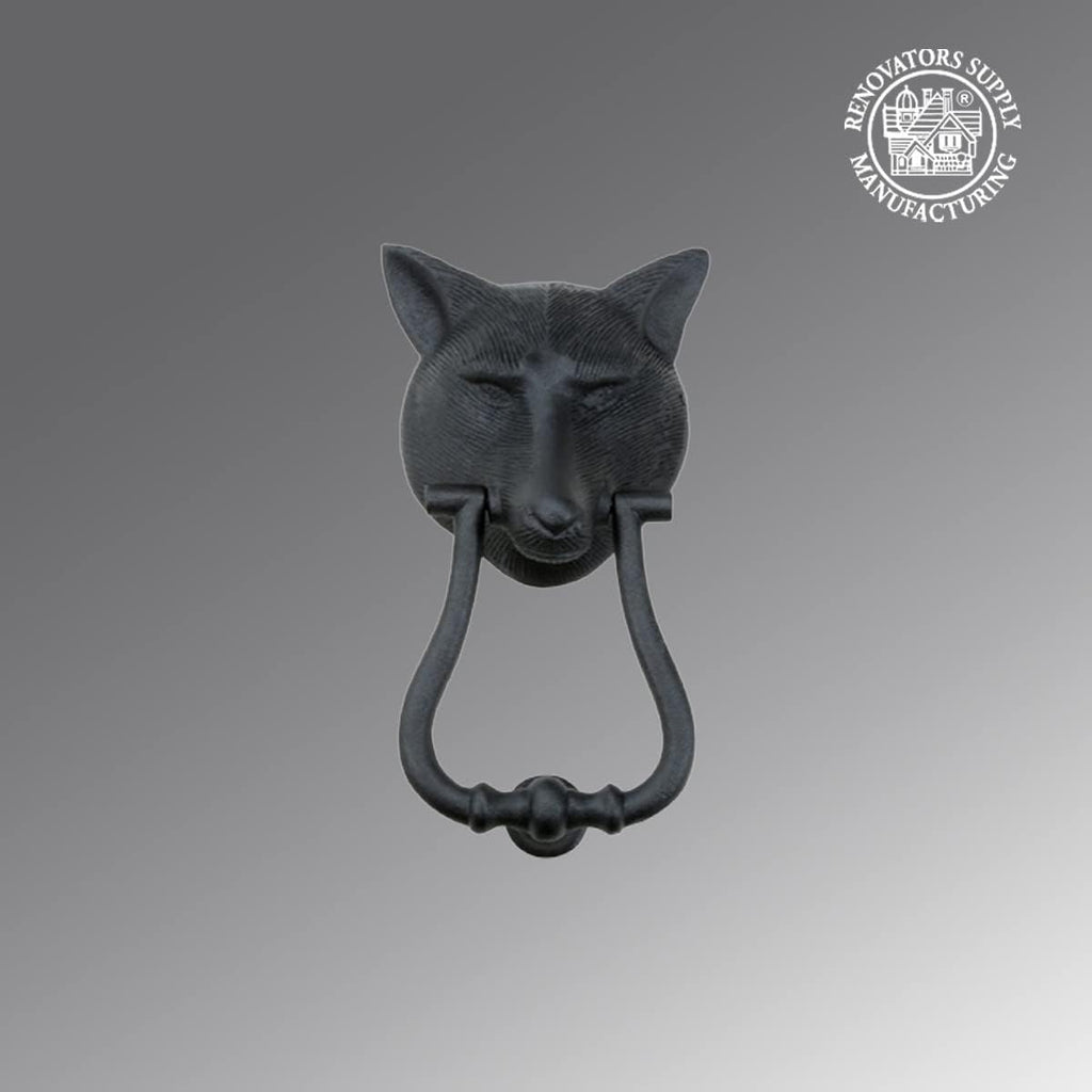 Door Knockers 8.5 in. Black Cast Iron Fox Head Shaped Door Knocker with Mounting Hardware