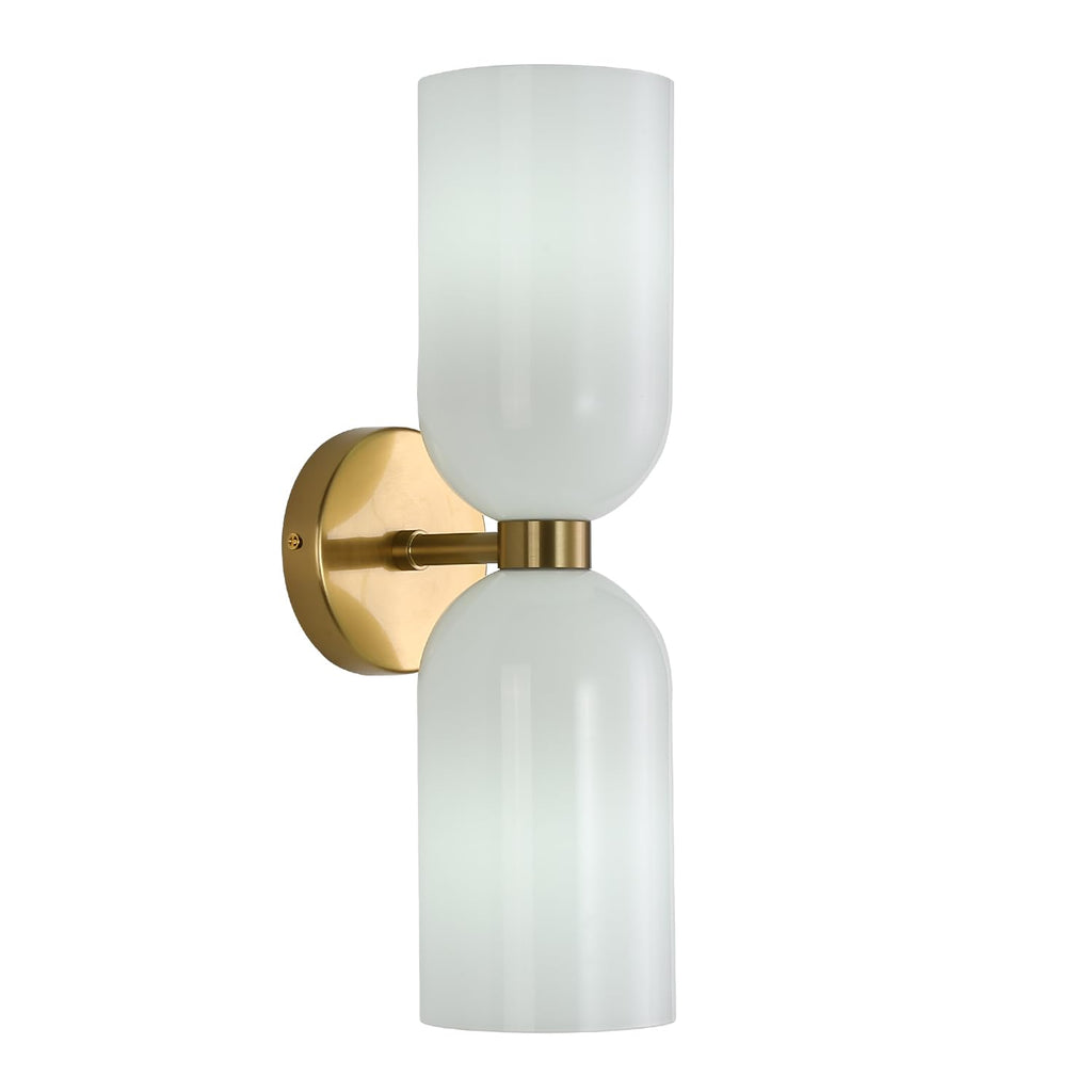 Minimalist 2-Light Gold Wall Sconces with Cylinder Glass Shades- Mid Century Vanity Wall Double Lights Hardwired