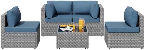 5-Piece Rattan Outdoor Patio Furniture Set - Conversation | All-Weather Resistant for Patio, Garden & Porch