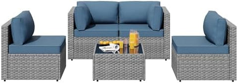 5-Piece Rattan Outdoor Patio Furniture Set - Conversation | All-Weather Resistant for Patio, Garden & Porch