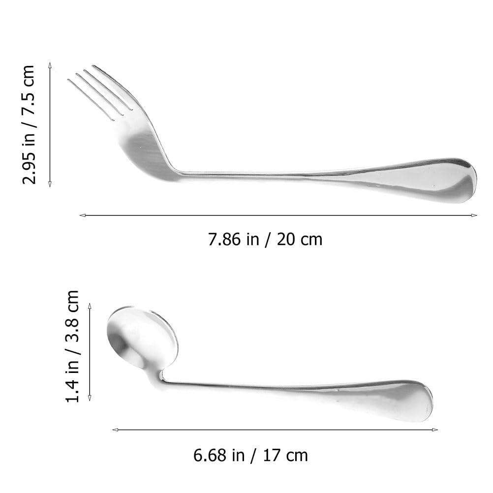 Adaptive Utensils Set for Left & Right Hand - Curved Stainless Steel Spoon and Fork for Elderly, Adults with Tremors