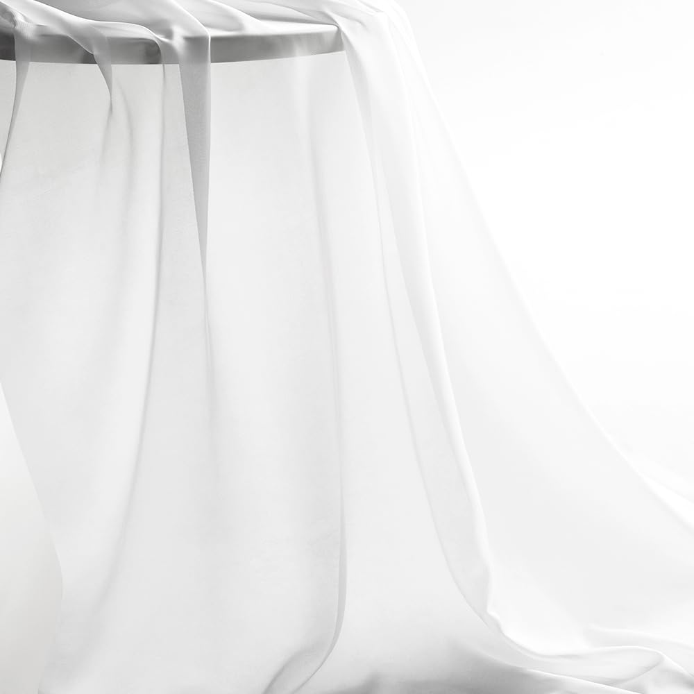 White Voile Fabric by The Yard, 63" Wide Chiffon Fabric, 1 Yard