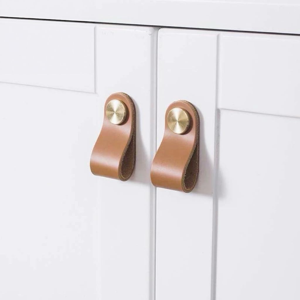 6-piece Drawer Cabinet Leather Handle, Handmade Leather Drawer Handle, Wardrobe, Kitchen Cabinet Vanity Door Handle