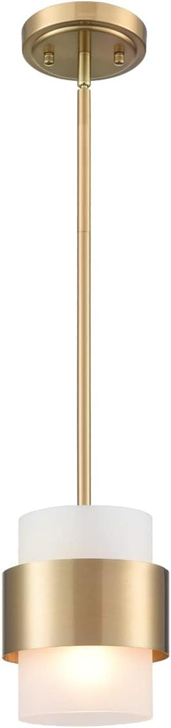 Modern Gold Mini Pendant Light with Frosted Cylinder Shade | E26 Adjustable Hanging Rod, Dimmable Compatible Indoor