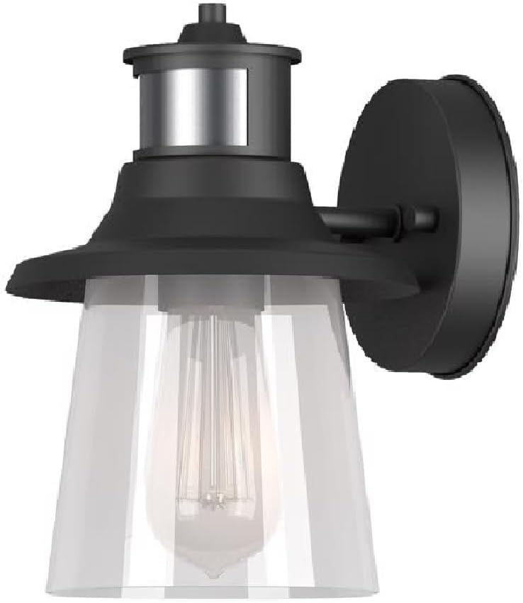 Electric 32982 1-Light Motion Sensor Wall Sconce, Outdoor, Matte Black, Clear Seeded Glass Shade, 150 Degrees, 30ft. Range, Farmhouse, E26 Bulb, Porch Light, Weather Resistant A123-B0C6BSKZ2F