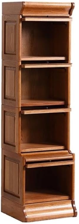 Modern Wood Narrow Barrister Bookcase, Cherry Oak Finish, 67.5" H x 18" W x 17" D, 4 Stacks with Beveled Glass Doors