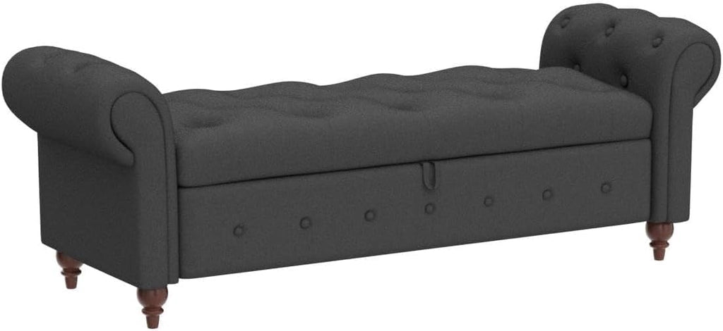 63'' Storage Ottoman Bench, Tufted Entryway Bench Grey Polyster | Button Tufted End of Bed, Large Storage Space