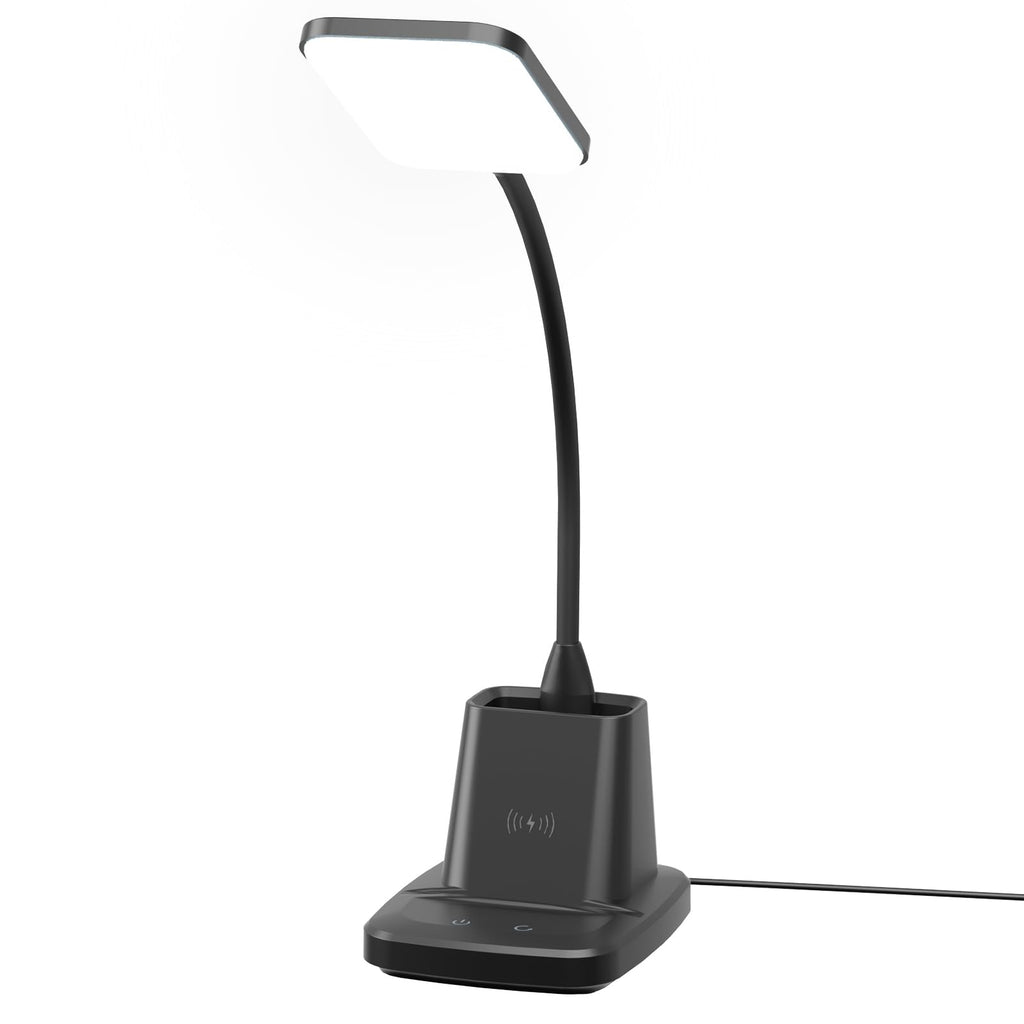 LED Desk Lamp with 10W Wireless Charging & Pen Holder, Black