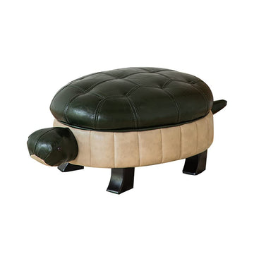 Animal Ottoman Footstool, Turtle Sofa Stool, PU Leather Upholstered Wood Ottoman Foot Stool (Color : Dark Green-L)