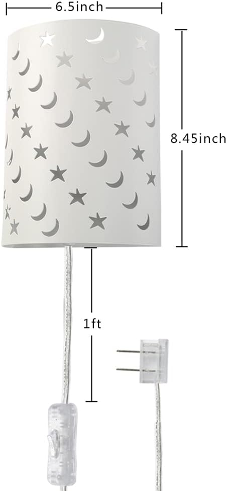 Plug In Wall Sconce Stars and Moons Kids Wall Lamp, Nursery Baby Room Wall Light with 6FT Plug in Cord On/Off Switch