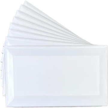3x6 Bright White Beveled Glossy Ceramic Subway Tile - Wall Tile Backsplash, Bathroom Shower, Accent Walls - Box