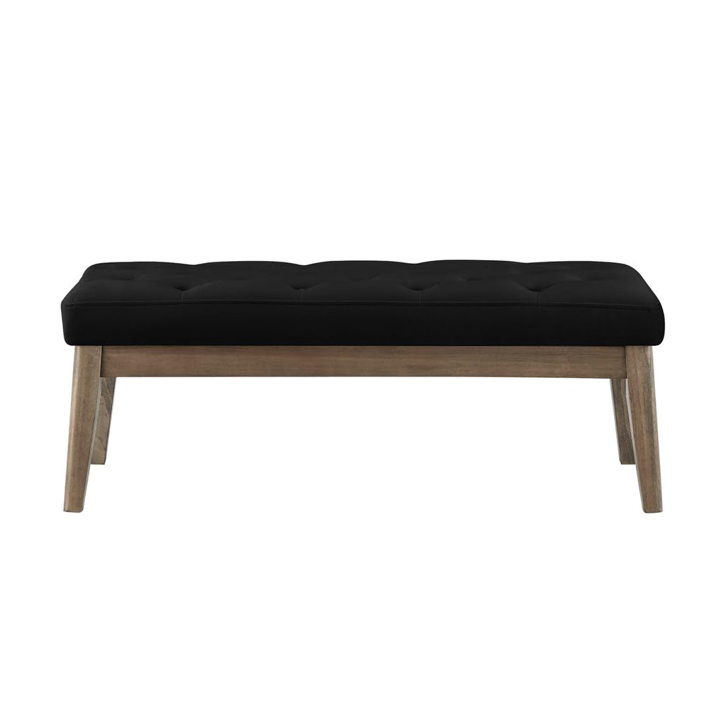 Velvet Upholstered Buttons Tufted Entryway Bench with Solid Wood Leg, Bed Bench Ottoman with Padded Seat, 5034-Black