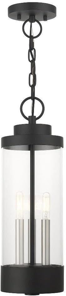 3 Lt Textured Black Outdoor Pendant Lantern