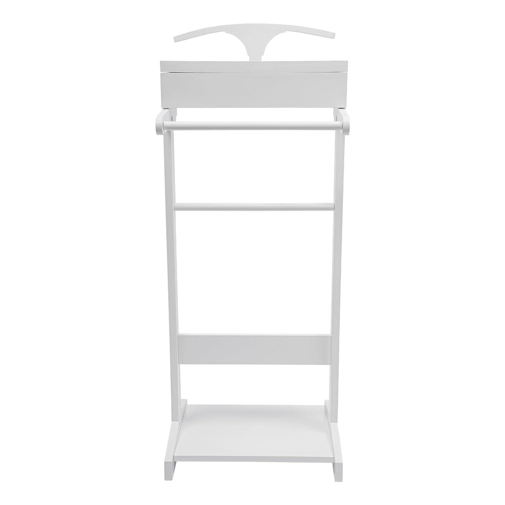 Valet Stand with Drawer and Top Tray, Wood Mens Suit Valet Stand with Wood Base, Freestanding Clothes Valet Stand