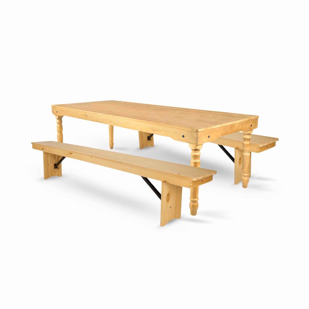 Fluted Leg Farm Table Dining Set with 2 Benches