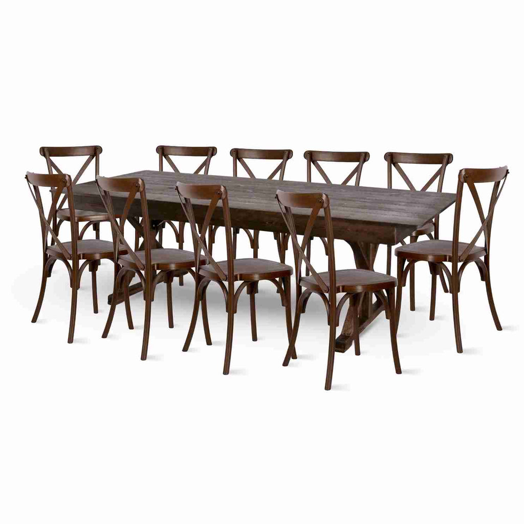 X-Leg Farm Table Dining Set with 10 Chairs