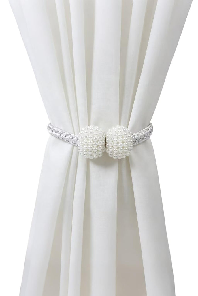 Magnetic Curtain Tiebacks,Decorative Curtain Tiebacks Buckles Holdbacks Bedroom Office Curtain Decor (White) - 6 Pack
