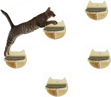 5-Pack Natural Wood Wall Mounted Cat Steps