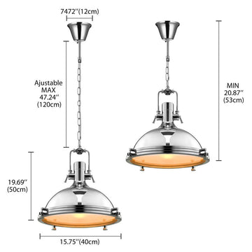 15.75" Industrial Nautical Pendant Light Island, Chrome