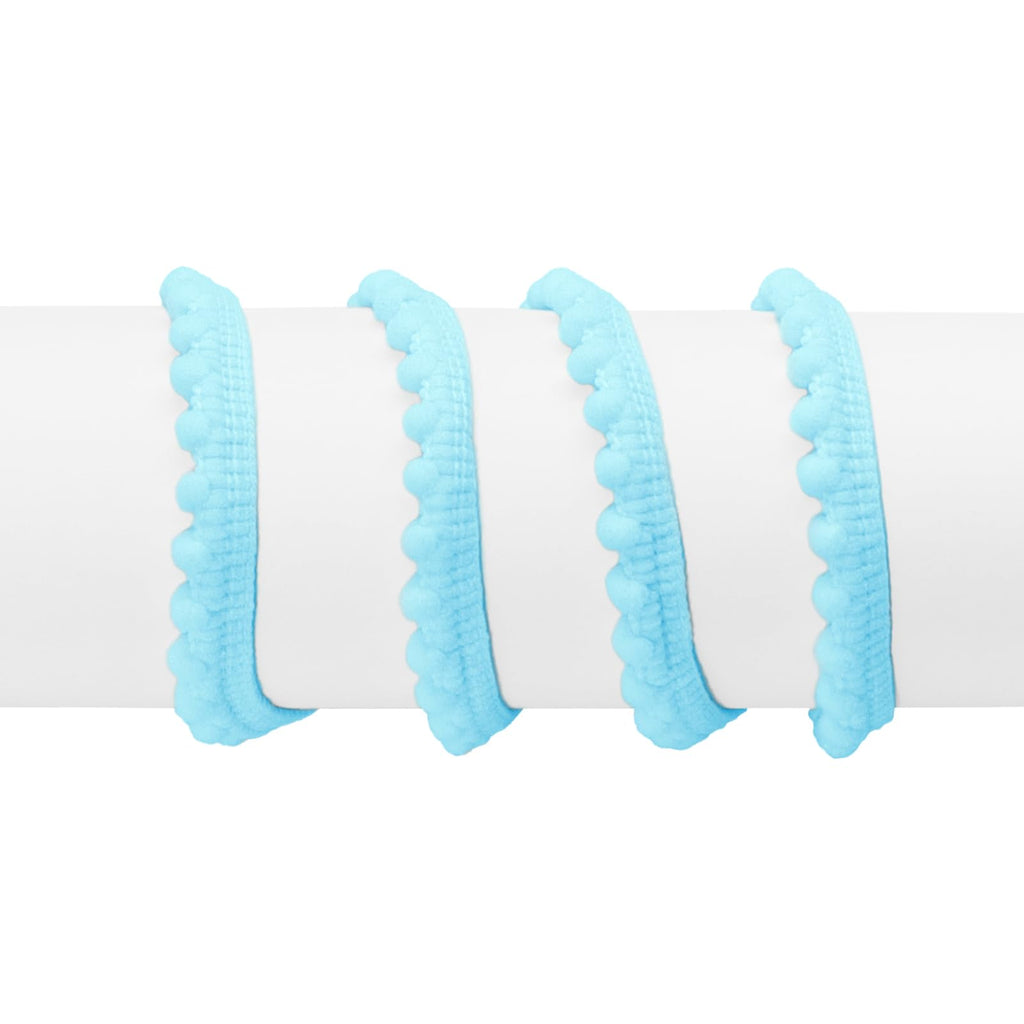Pom Pom Trim, 1/2" Wide Baby Blue Ribbon, 6mm Balls - 10 Yards