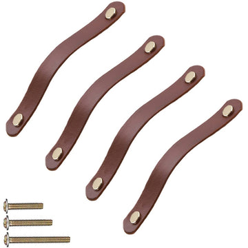 4 Pack 200mm Lengthened Soft Genuine Leather Drawer Pulls Handle,Wardrobe Cabinets Kitchen Closet Knobs Door Pulls