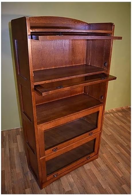 Traditional 4-Stack Wood Barrister Bookcase, Cherry Finish, 65" H x 33" W x 14" D, Glass Doors, Vintage-Style Metal