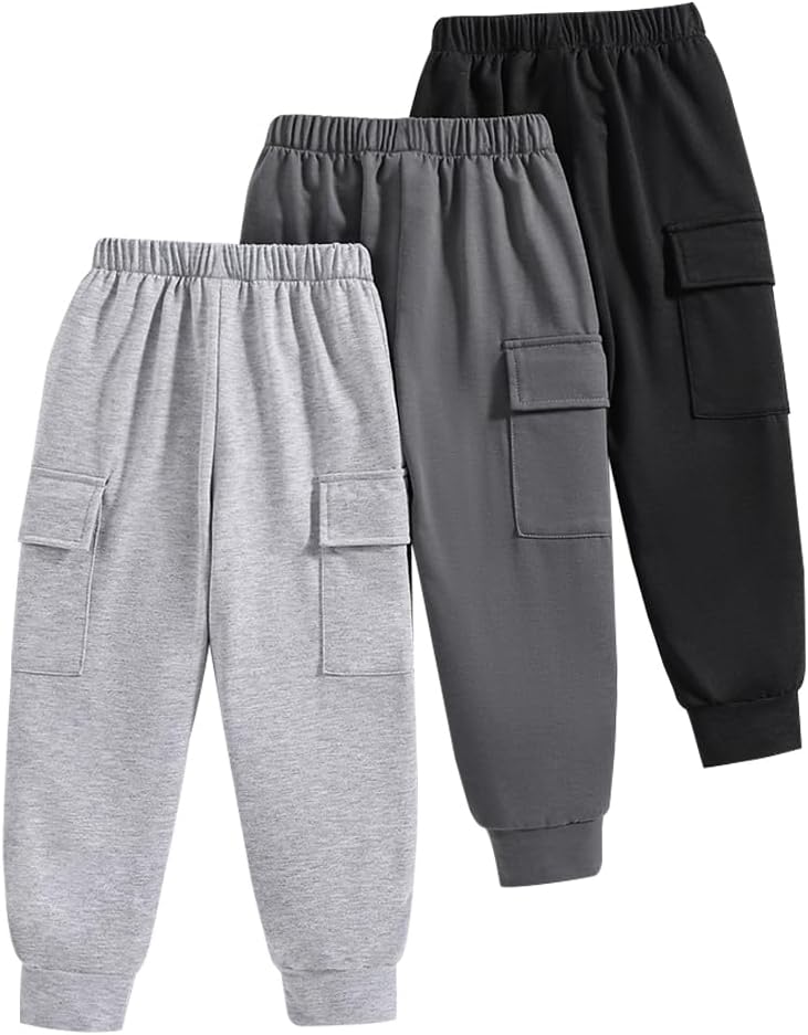 Boys Casual Pants-Solid Color Soft Trousers-Toddler Boys 3 Pack Sweatpants Set