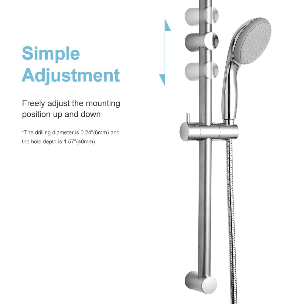 Shower Slide Bar 24 in Segmental Slide Bar Adjustable Installation Distance 18-24 in with 360° Adjustable Handheld