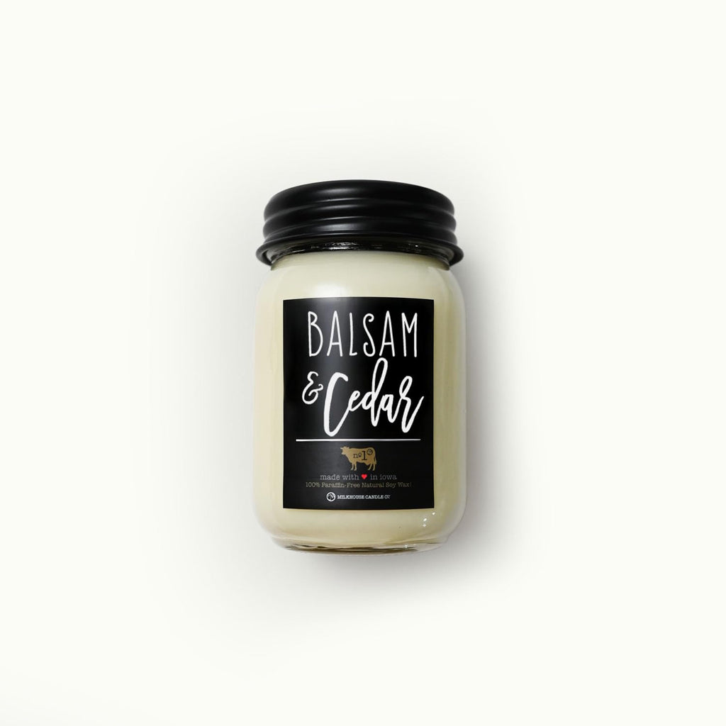 Balsam & Cedar Soy Candle, 13 oz Mason Jar, 65+ Hr Burn