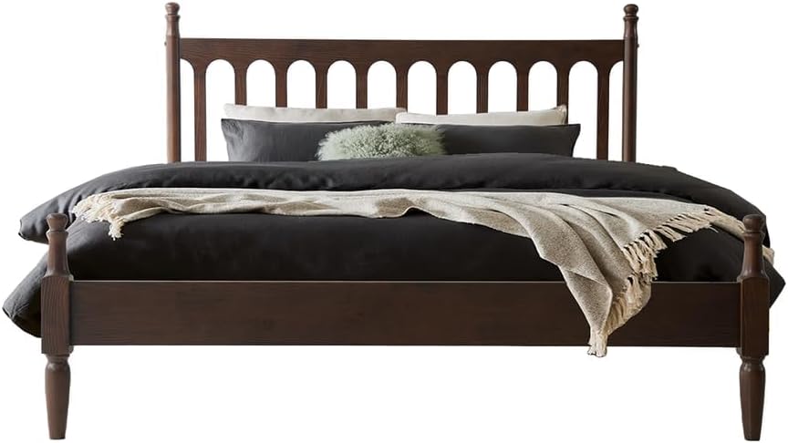 Queen Bed Frame with Headboard & Footboard, Solid Wood Platform Bed, Centre Metal Legs,12 Heavy-Duty Slatted Base, No